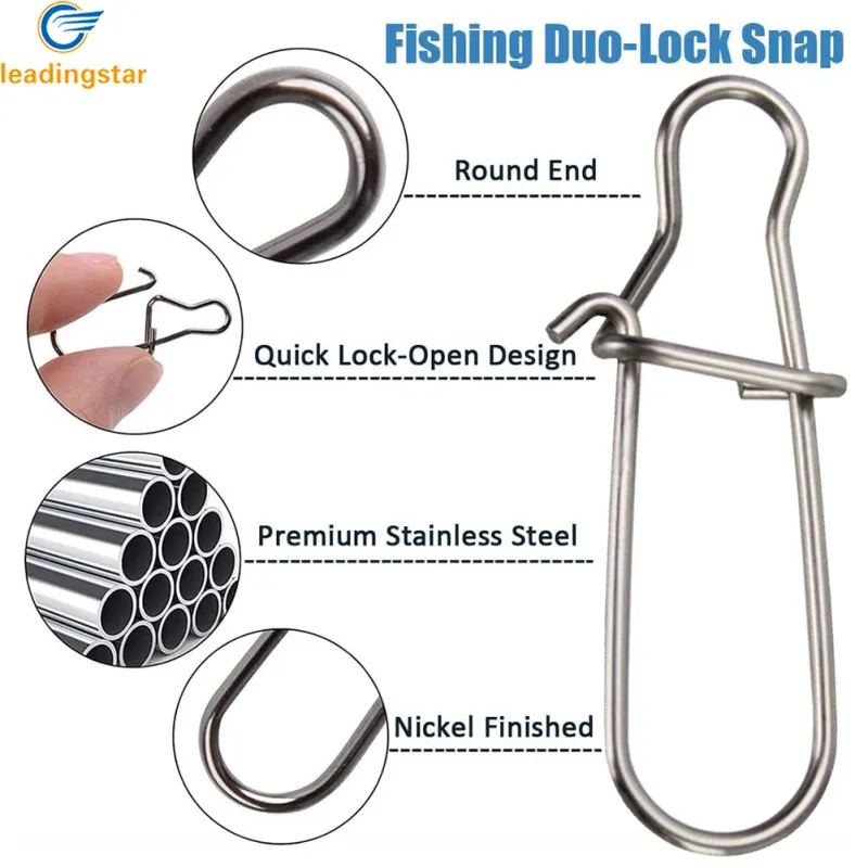 LeadingStar Fast Delivery 100pcs Fishing Snaps Clip 0#-8# Stainless Steel  Fishing Clips Swivels Fishing Tackle For Trout Baits Pike Bass