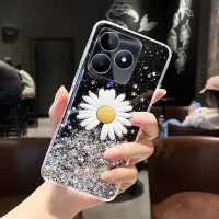 เคสมือถือสำหรับ Realme C51 ฝาหลัง กากเพชรส่องแสงเป็นประกายระยิบระยับดวงจันทร์ดอกเบญจมาศซิลิโคนใสพับเป็นขาตั้งสำหรับ Realme C51 เคสโทรศัพท์