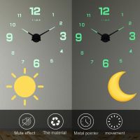สติกเกอร์ติดผนังนาฬิกาพื้นผิวกระจกเรืองแสง3D ที่ตกแต่งบ้านไร้กรอบที่เรียบง่าย CONSCIENCESTORE62RE6นาฬิกาดิจิตอลนาฬิกาผนังนาฬิกา