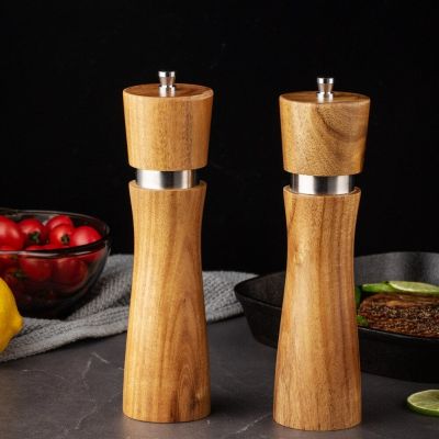 8 Inch Wood Salt and Pepper Grinders Manual Acacia Salt and Shaker Pepper Mill Kit with Adjustable Coarseness Spice Grinder