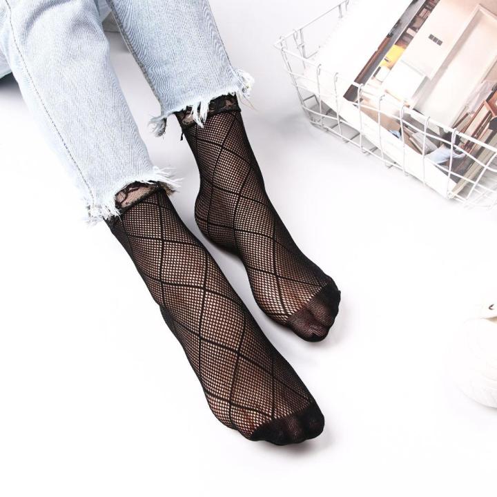 therye-ถุงน่องขายดีแฟชั่นคุณภาพสูงสีดำสั้นสำหรับผู้หญิงถุงเท้าถุงเท้าตาข่ายเท้า