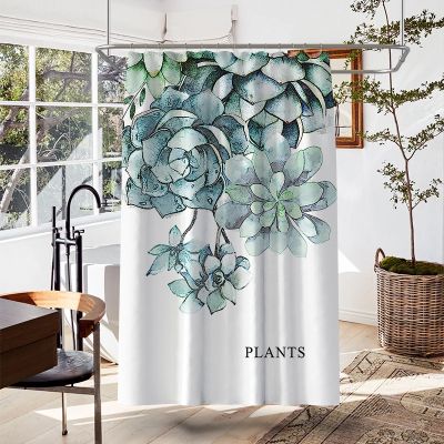 Hd Digital Printing Nordic Green Plant Waterproof Polyester Shower Curtain