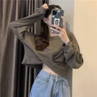 Design Cross Irregular Navel Short-Sleeved T-shirt Loose Sweater Womens Early Autumn Hot Girl High Waist Top