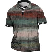 Vintage Mens Polo Shirt 3D Stripe T-Shirt Tops Summer Short Sleeve OLD Polo Shirt Colorful Pattern Tees Casual Mens Clothing