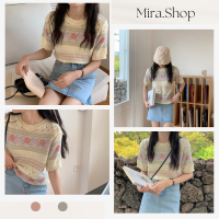 Mira_shop เสื้อไหมพรมถัก ลายน่ารักสดใส เสื้อยืด เสื้อแฟชั่นผญ 1955#