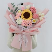 [COD] diy handmade bouquet wool knitting artificial flower bag crochet suit sunflower rose mix and match girlfriend