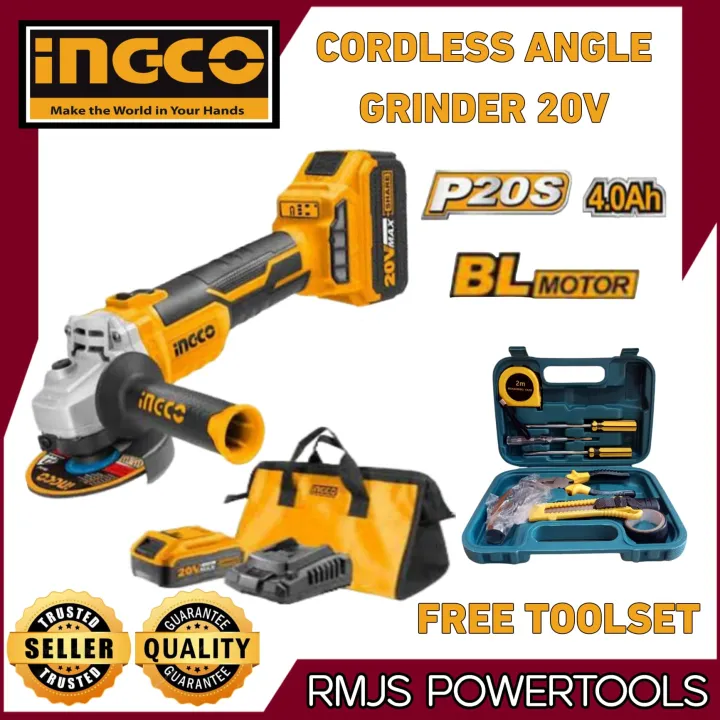 INGCO 20V LithiumIon Cordless Angle Grinder CAGLI10022 w/ 4.0Ah