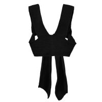 OMCHION Pull 2021 Spring Summer Bow Cross Strap Knitted Sweater Vest Women Sexy Crop Top DIY Tie Clothing Sleevless Jumper LN08