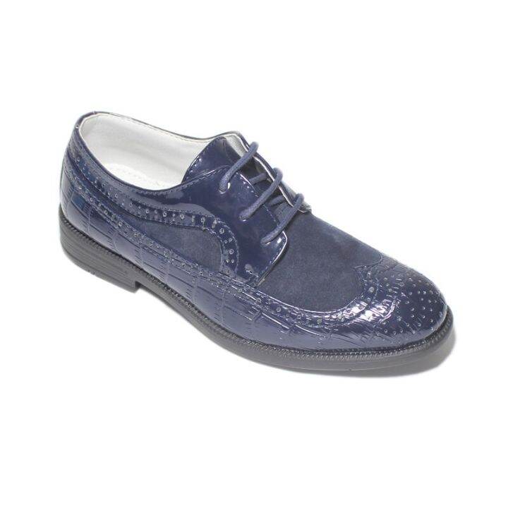 2022ฤดูใบไม้ผลิและฤดูใบไม้ร่วงชายรองเท้าอย่างเป็นทางการ-navy-blue-suede-faux-สิทธิบัตรหนังทารก-junior-communion-party-งานแต่งงานพรหม-brogue