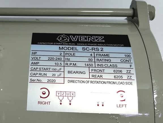 มอเตอร์-2แรง-1ph-มอเตอร์ไฟฟ้าใช้กับงานสายพานเครื่องจักรฯ-เครื่องมือการเกษตร-งานติดตั้ง-ซ่อมบำรุงต่างๆใช้งานได้ทนทานต่อเนื่องแรงบิดสูง-รุ่น-sc-rs-2hp-4p-220v-1ph-venz