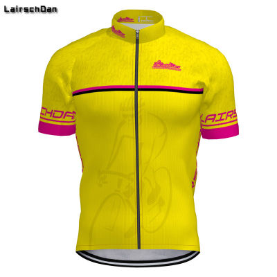 LONG AO Lairschdan  Yellow Jersey Hombre Ciclismo Pro Team Bicycle Clothing Summer Short Sleeve Quick Dry MTB Bike Shirt