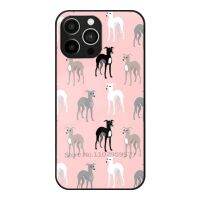 เคสโทรศัพท์ Qiqi Greyhounds แบบอิตาลีหรือแบบ Whippets สีชมพูเคสกระจกเทมเปอร์บน Iphone 14 13 11X8 7 6S 5S เคสซิลิโคนแบบนิ่ม