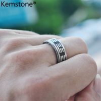 Kemstone R Stainless Steel Anti- Silver 8MM Taoist Tai Chi Yin Yang Chinese Characters Rotatable Ring for Men