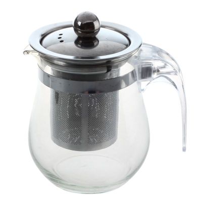 350mL Heat-resistant Clear Glass Teapot Stainless Steel Infuser Flower Tea Pot