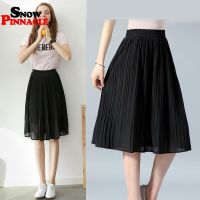 Women pleasted Skirt Casual Summer Thin Solid Pleated chiffon Skirts Womens Saias Midi Faldas Vintage Women Midi Skirt