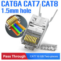 CAT8 CAT7 CAT6A RJ45 Connector ( แบบ หัวทะลุ ) 50U RJ 45 ethernet cable plug network SFTP FTP shielded 1.5mm hole pass through