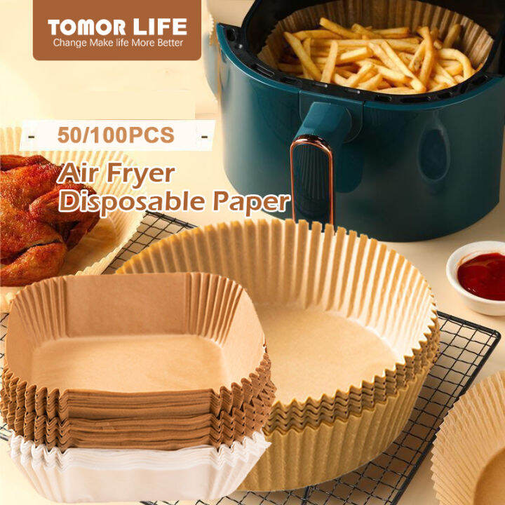 tomor-life-แผ่นรองหม้อทอด-air-fryer-กันติดทรงกลมและสี่เหลี่ยม50ชิ้น-100ชิ้นกระดาษรองอบดูดซับน้ำมันเกรดอาหาร