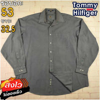 Tommy Hilfiger®แท้ อก 53 เสื้อเชิ้ตผู้ชาย ทอมมี่ ฮิลฟิกเกอร์ สีเทา เสื้อแขนยาว เนื้อผ้าดี