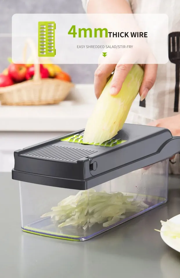 1Pc Green Black 12 in 1 Multifunctional Vegetable Slicer Cutter Shredders  Slicer With Basket Fruit Potato