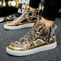 2021 Luxury Men Casual Shoes Gold Snakeskin High Top Men Sneakers Flat High Quality Hip-hop Animal Printed Designer Men Footwear