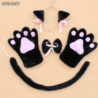 Lolita Anime White Black Plush Cat Neko Tiger Anime Ears Headband Bow Tie Tail Gloves Christmas Cosplay Hairband Party Costume