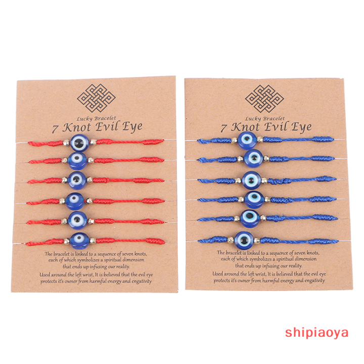 shipiaoya-สร้อยข้อมือลูกปัดตาแห่งความชั่วร้ายนำโชค6ชิ้นเครื่องประดับกำไลถักเชือกหนังแกะสำหรับผู้หญิง