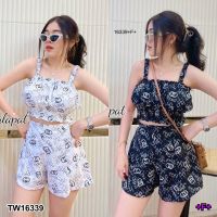 Set 2 ชิ้น เสื้อสายเดี่ยวสม๊อกรอบ + กางเกงขาสั้น TW16339