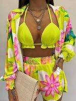 Summer Womens Three-Piece Suit Fashion Holiday Style Solid Color Printing Casual y 3-Piece Sets Beach Outfits Female