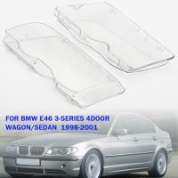 ฝาครอบกระจกไฟหน้ารถคู่เลนส์หลอดไฟหน้าโคมไฟรถยนต์ใสสำหรับ BMW E46 3-Series 4 Door 1998-2001