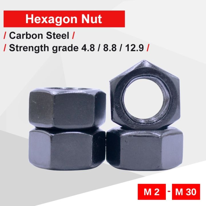 1-100-pcs-black-hexagon-nuts-m2-m2-5-m3-m4-m5-m6-m8-m10-m12-m14-m16-m18-m20-m22-m24-m27-m30-grade-4-8-8-8-12-9-carbon-steel