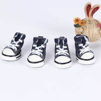 4Pcs น่ารัก Denim สัตว์เลี้ยงรองเท้าสุนัข Anti-Slip กันน้ำรองเท้าผ้าใบกีฬา Breathable Booties สำหรับกลางแจ้ง