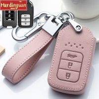 Hardingsun กระดุมหนังเคสกุญแจรถยนต์กระดุม4เม็ดสำหรับ Honda Accord 9 CRV ประตูอัจฉริยะของโอดิสซีซีวิค Spirior Jazz HRV Freed