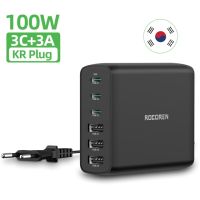 Rocoren 100W เครื่องชาร์จ GaN 6พอร์ต USB Type C PD ที่ชาร์จความเร็วสูง4.0ชาร์จเร็ว3.0ที่ชาร์จ USB ตั้งโต๊ะสำหรับ iPhone 14 13 Pro Xiaomi