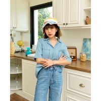 chuuchop_พร้อมส่ง(C7924)????‍♀️Space denim shirt เสื้อเชิ้ตยีนส์แขนสั้น