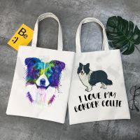 【ACD】   Border Collie Dog Cartoon Funny Kawaii Art Print Handbags Shoulder Bags Casual Shopping Girls Handbag Women Elegant Canvas Bag