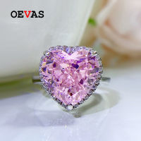 OEVAS 100 925 Sterling Silver 12*12mm Pink Heart High Carbon Diamond Ice Flower Cut Rings For Women Sparkling Fine Jewelry Gift