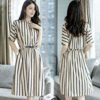 * PPDOU * Dress for Women Girls Elegant Stripes Pattern Tight Waist Skirts
