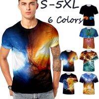 ใหม่เสื้อรัดรูป3D พิมพ์เสื้อยืด Quick Dry Ice And Fire Collision Sportswear