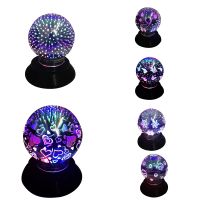 3D Colorful Glass Night Light Cover Decorative Table Lamp USB/AA Battery Power Automatic Rotating LED Meteor Light