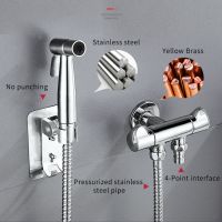 Handheld Toilet Bidet Faucet Sprayer Stainless Steel Bathroom Hand Bidet Spraye Set Toilet Self Cleaning Shower Head No Punch Plumbing Valves