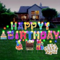 geegostudio 18pcs, Happy Birthday Yard Signs With Stakes, 2 X 5m LED Lights And Personalized Signs, 16 Inch Large Size - Birthday Letters Signs For Yard Lawn Outdoor Birthday Decoration Party Supplies