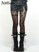 AltGoth Mall Gothic Striped Pantyhose ผู้หญิง Vintage Punk เซ็กซี่ลายสก๊อต Patchwork บาง Fishnet ถุงเท้า Y2k E-Girl Emo Alt ถุงน่อง