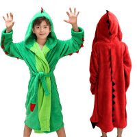 【LZ】☬  Lolanta 3-15 anos meninas para meninos pelúcia com capuz roupão-dinossauro velo robe