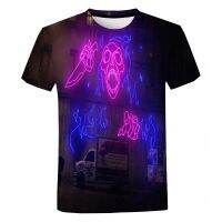 ฤดูร้อนผู้ชายใหม่ 3D Tเสื้อสีสันNeon Graffitiแฟชั่นสบายๆหลวมTเสื้อHip Hop Streetขนาดใหญ่แขนสั้น