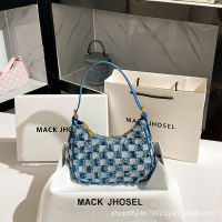 Small Crowd Chessboard Denim Crescent Armpit Bag There will be 1-2CM deviation in size New High-End Bill Of Lading Shoulder Bag