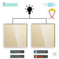 BSEED 123 Gang 123way Wifi Wall Switches 2Pcs Single Live Wire with Capactior Smart Touch Switches Blue Backligh Tuya APP