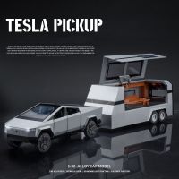 รถเทรลเลอร์1:32รถยนต์ขนาดเล็ก Tesla Cybertruck โมเดลรถโลหะผสม Diecasts โลหะรถออฟโรดรถบรรทุกของเล่นจำลองของขวัญ