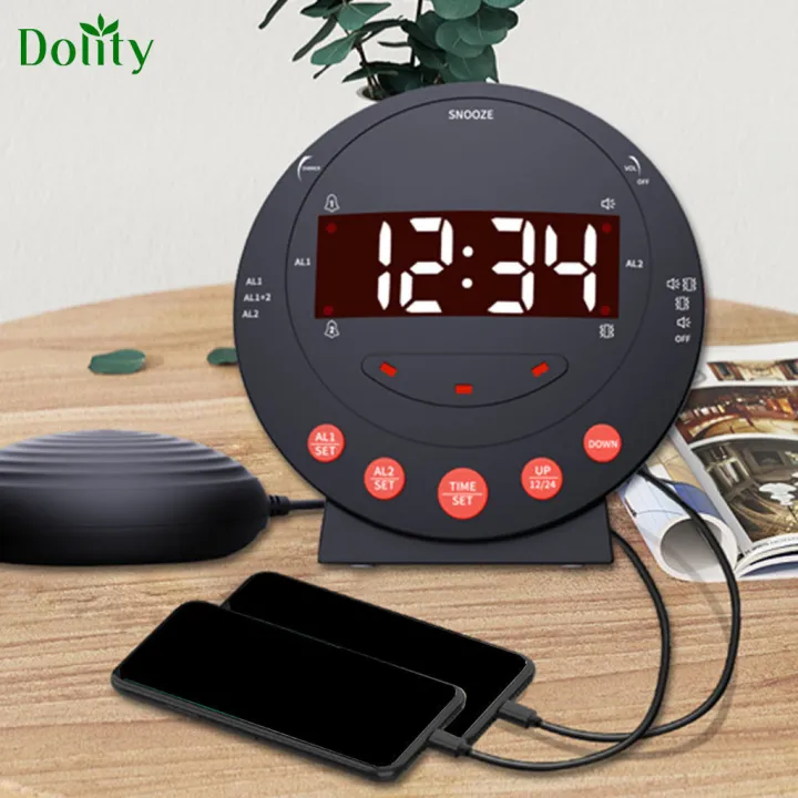 Dolity Alarm Clock with Bed Shaker with Flashing Light Battery Backup