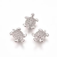 1pc Brass Micro Pave Clear Cubic Zirconia Beads Tortoise Platinum 11x9x4mm Hole: 1.2mm