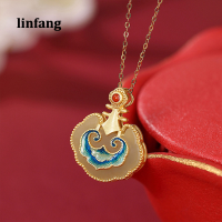 Linfang แฟชั่นที่เรียบง่าย Hetian หยก Cloisonne Ruyi เงินสเตอร์ลิงสร้อยคอหยกชุบทอง